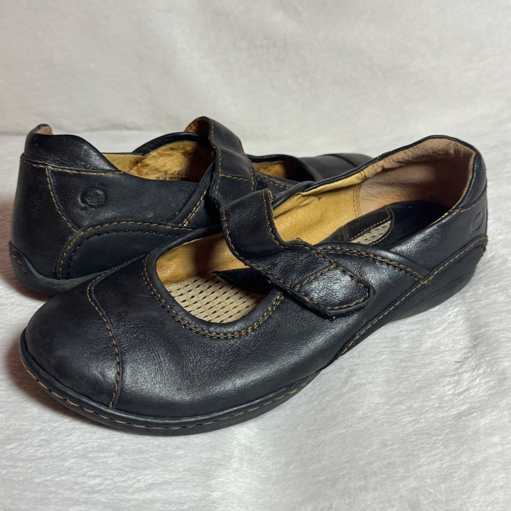 Born Mary Jane Shoes Women's 9 Black Leather W31034 Comfort Strap‎ Flat Casual